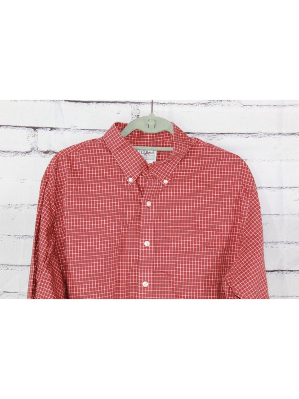 LL Bean Wrinkle Free Kennebunk Sport Shirt Check Office Preppy Casual Red L Tall - Picture 3 of 10
